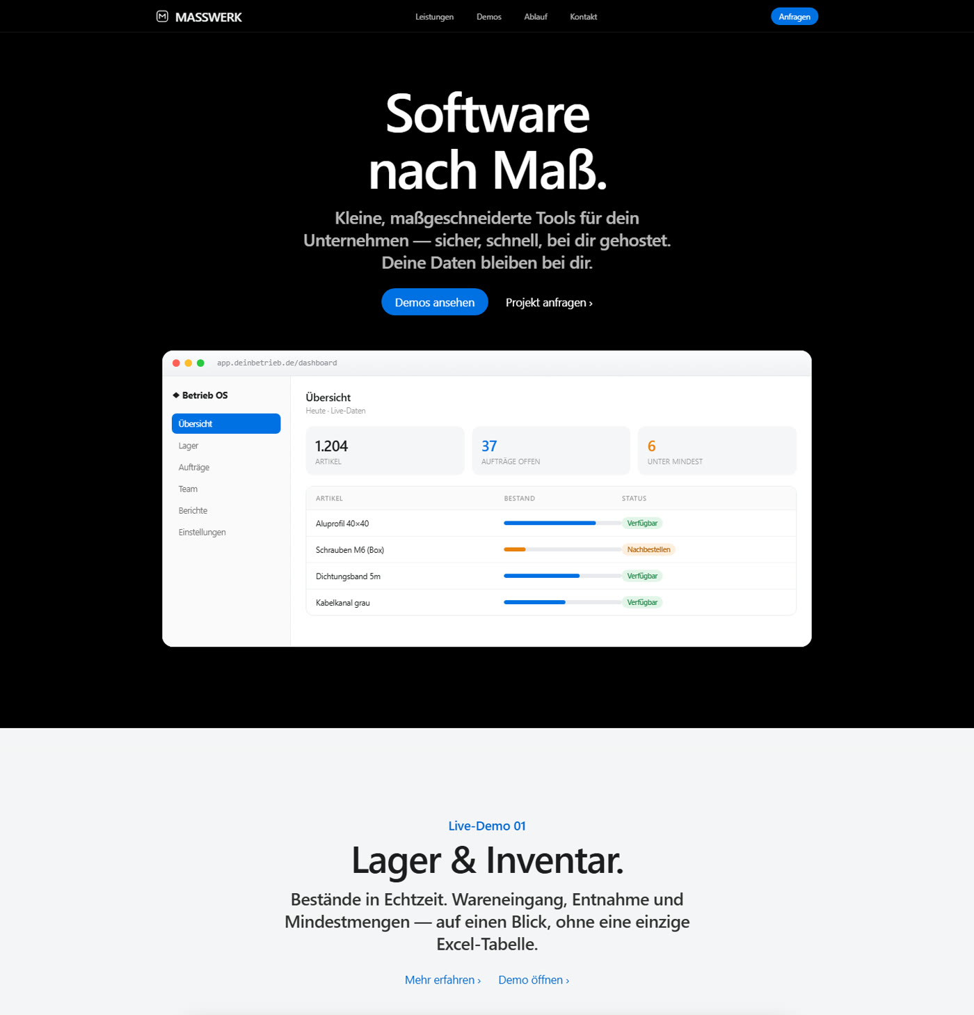 MASSWERK — Produkt-Landingpage