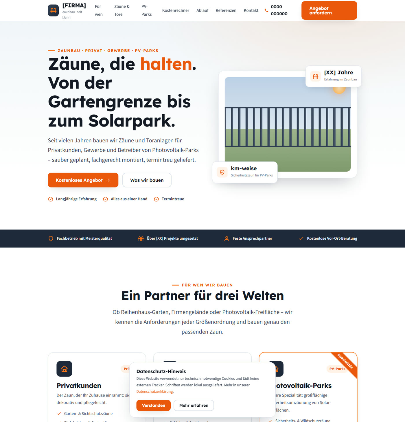 Zaunbau — Website mit Kostenrechner